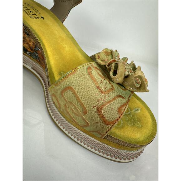 L’Artiste Spring Step 3D Floral Geo Wedge Size 40 Green Orange Yellow - Picture 5 of 16